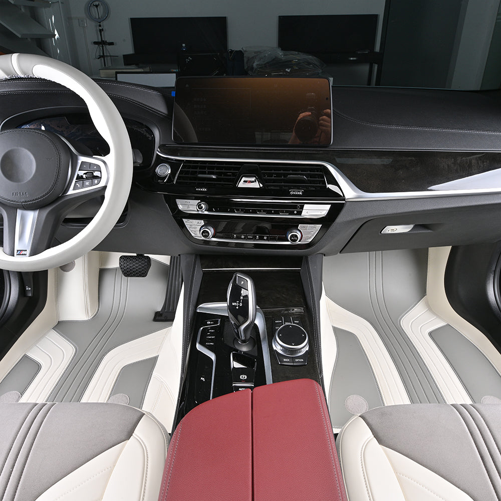 white and gray leather embroidery car floor mat car mat