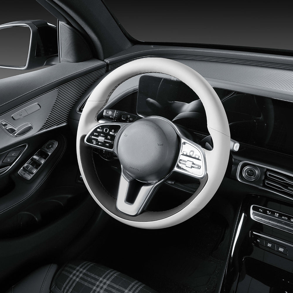 white antibacterial nappa leather hand-stitched steering wheel cover for mercedes-benz