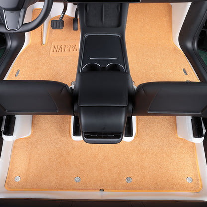white leather and yellow nylon carpet car floor mat for tesla
