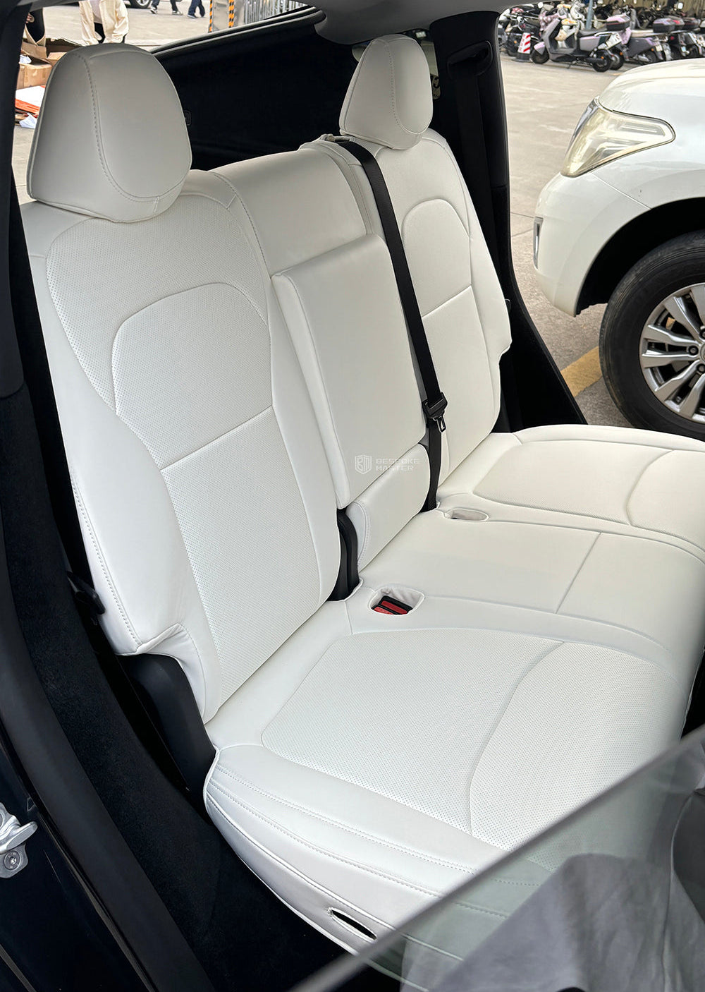white leather rear car seat cover for tesla