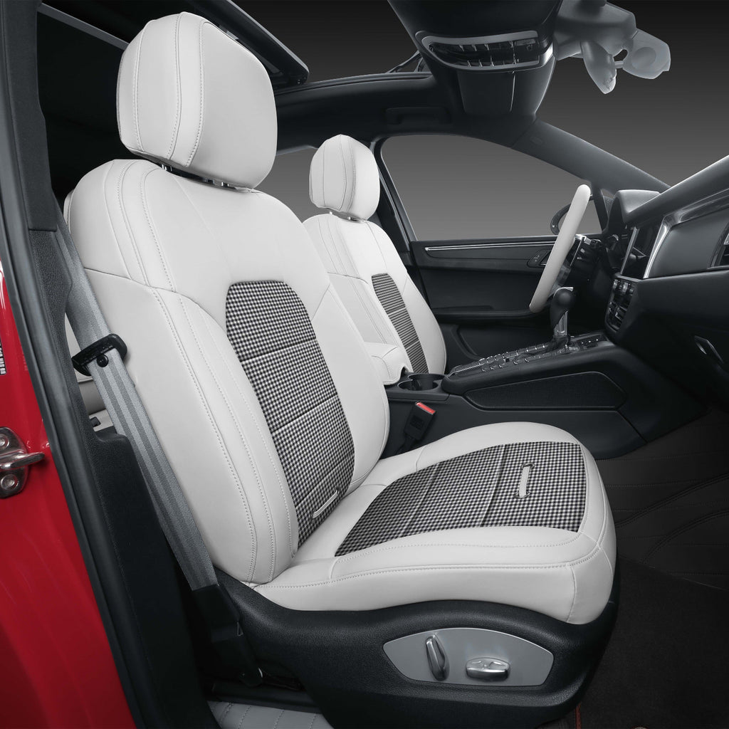 white nappa leather and black fabric seat cover for porsche
