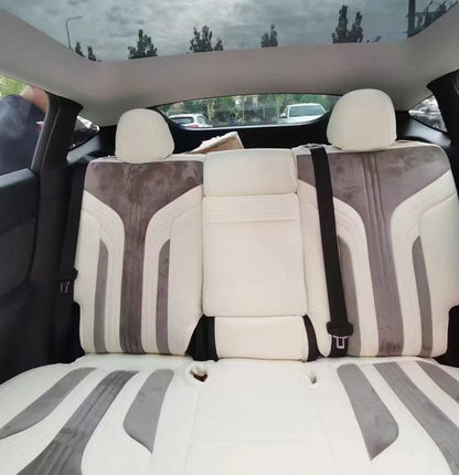 white nappa leather gray velvet suede and white nappa leather rear seat cover for tesla