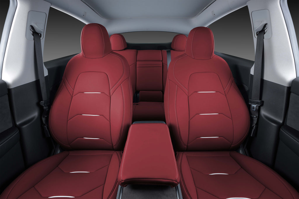 custom fit red leather with white piping car seat cover