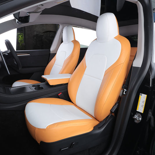 yellow and white leather car seat cover for tesla