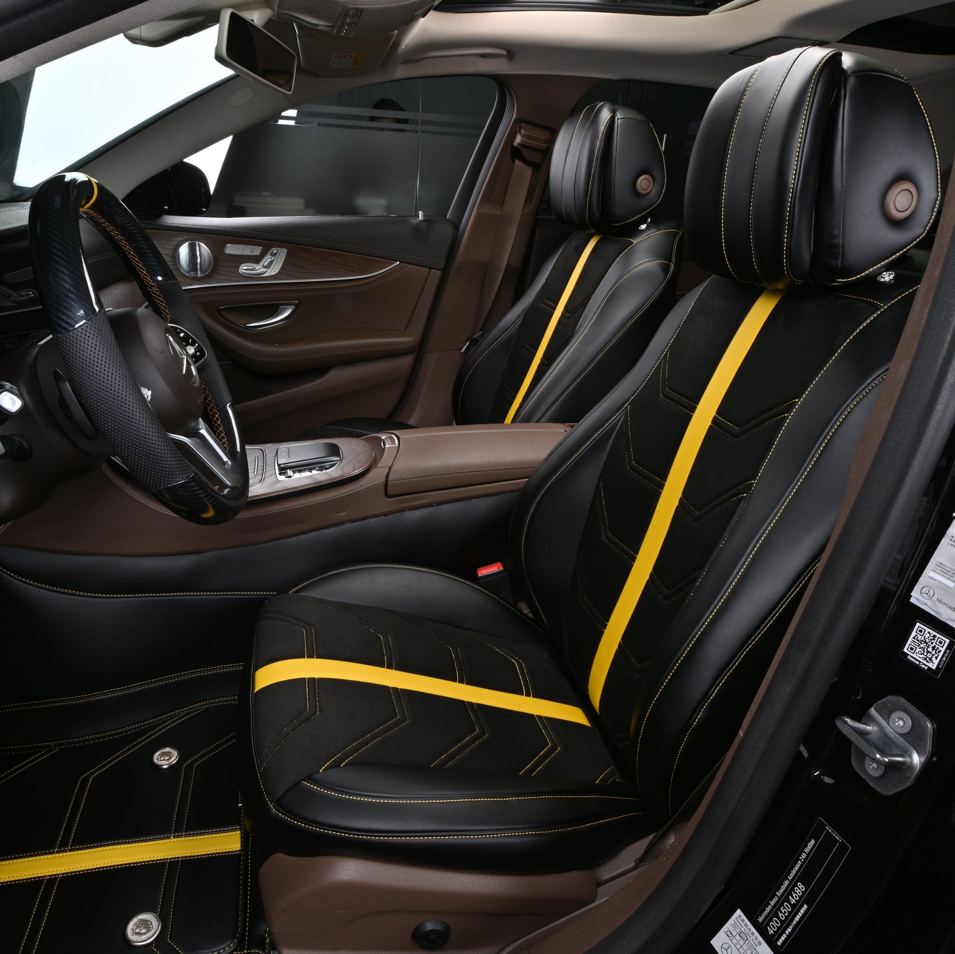 yellow striped leather front seat cover for mercedes-benz